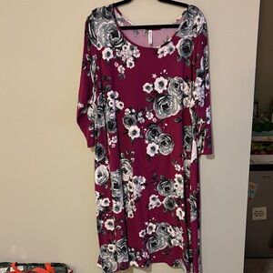 Piphany Magenta Floral Long Sleeve Dress leggings material with pockets